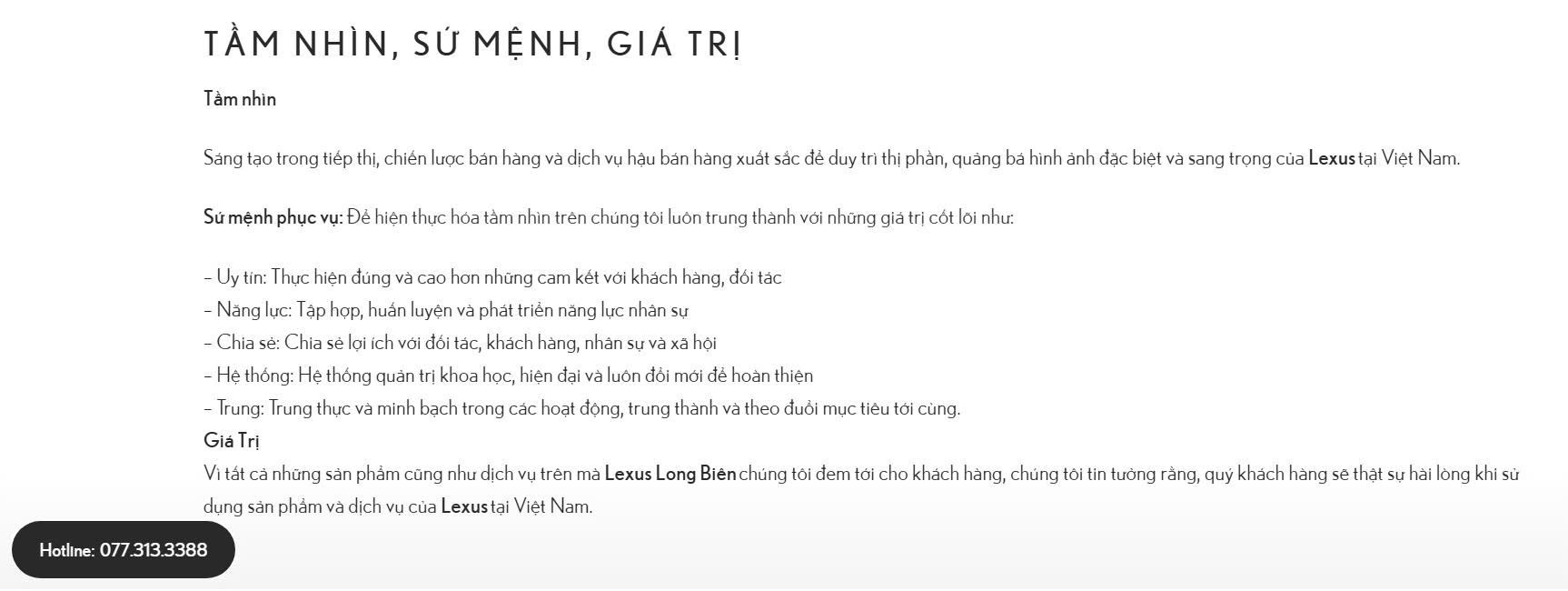 Hotline Lexus Long Biên